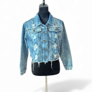 Thrill Jeans Destroyed Cropped Denim Jean Jacket M